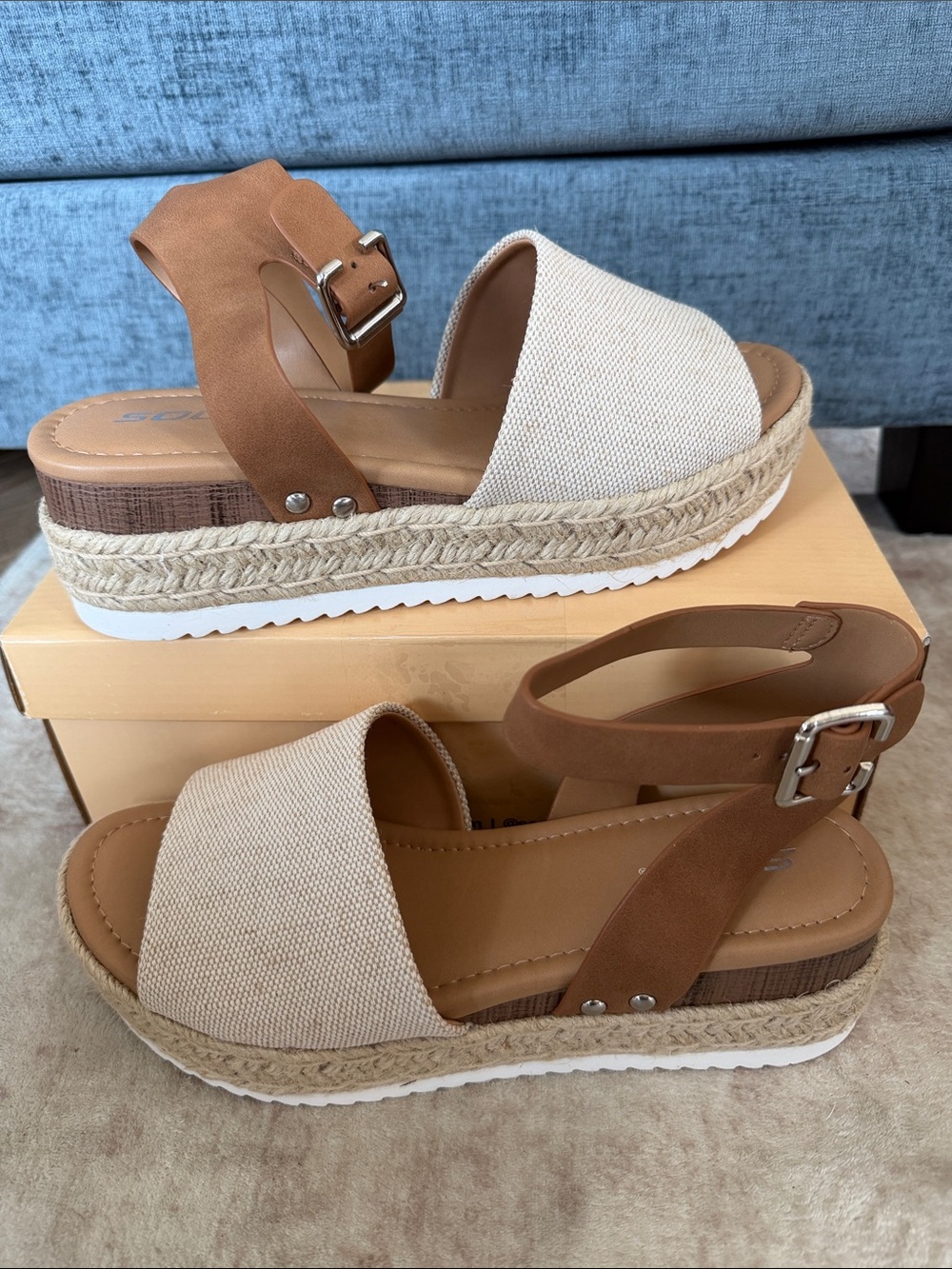 Soda Topic Open Toe Buckle Ankle Strap Espadrilles Flatform Wedge Casual Sandal